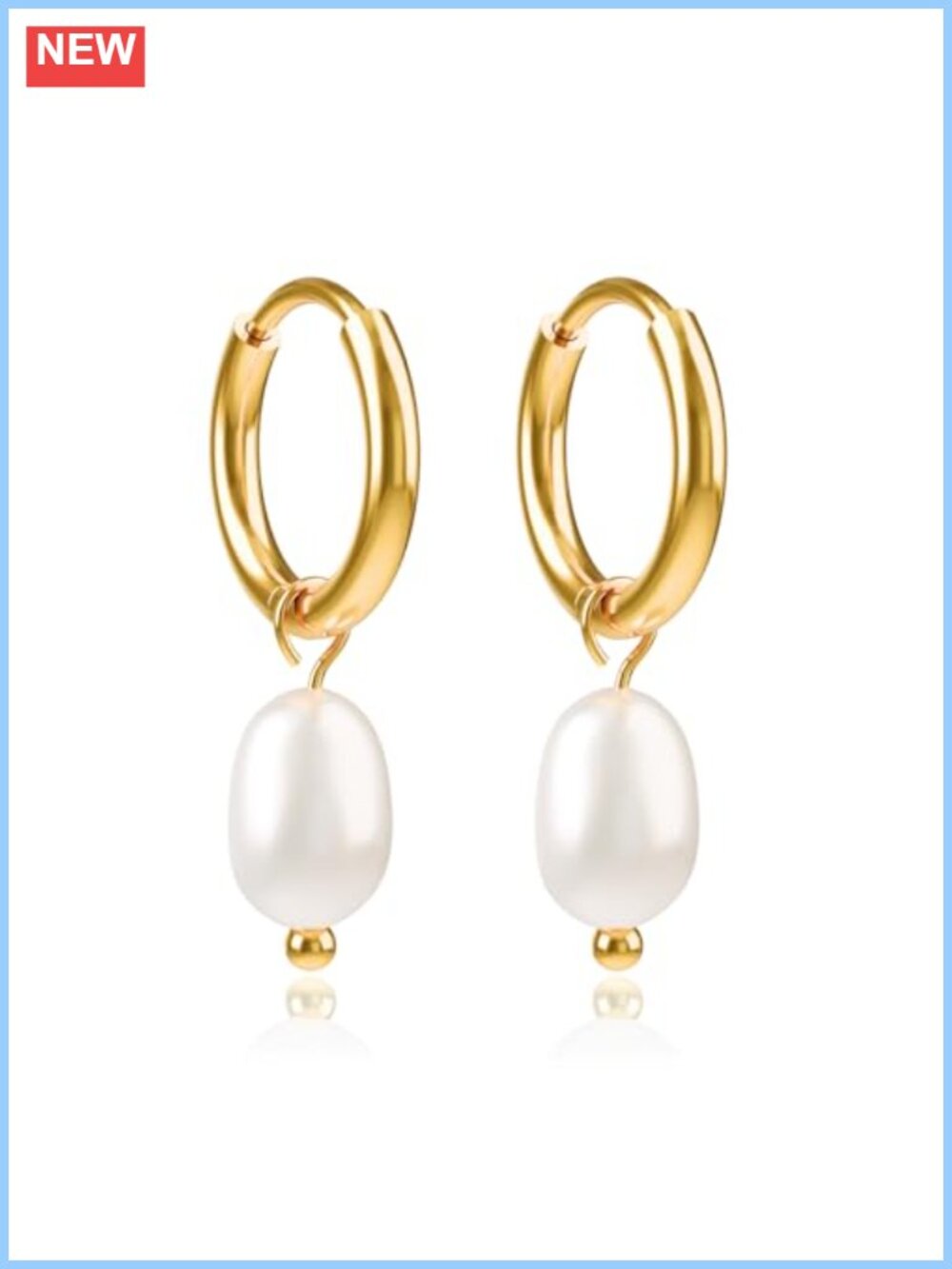 18K Gold Plated Huggie Hoop Earrings Detachable Freshwater Pearl Dangle Women